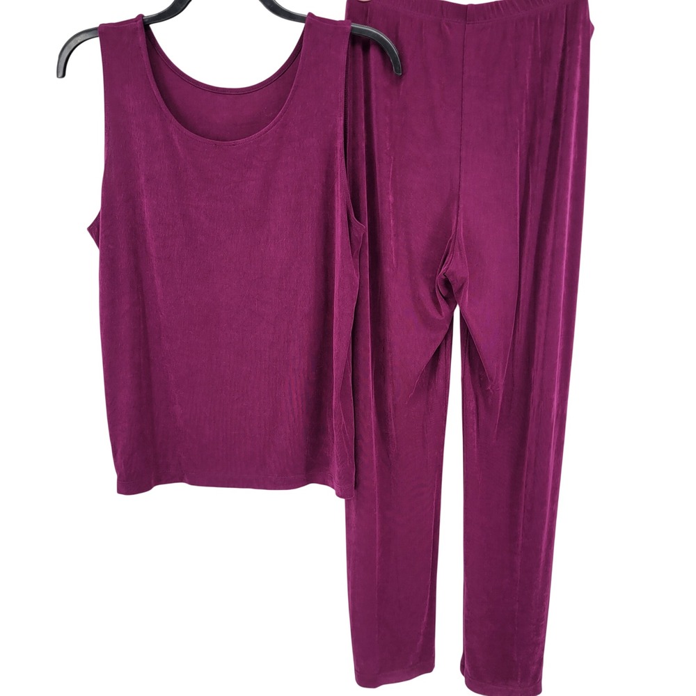 Chicos Travelers Plum Purple 2 Piece Set Tank Top Straight Leg Pants Size 3 XL - Picture 5 of 8